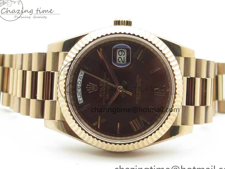 Best AAA Replica Sites A 228239 New 904 Dial on 40mm RG President QuickDry Dial BP Brown 2824 Bracelet Roman Day-Date RG Version 0110